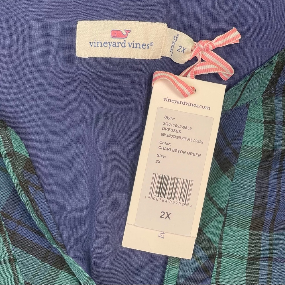 Vineyard Vines NWT Blackwatch Smocked Plaid Ruffle Dress Charleston Green 2XL - Picture 4 of 7